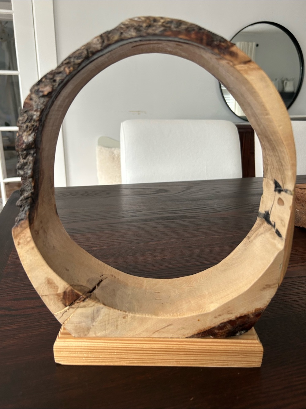 handmade Natural Wood Circle Sculpture - Beige Brown Home Wall Decor